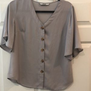 Grey button down blouse v neck